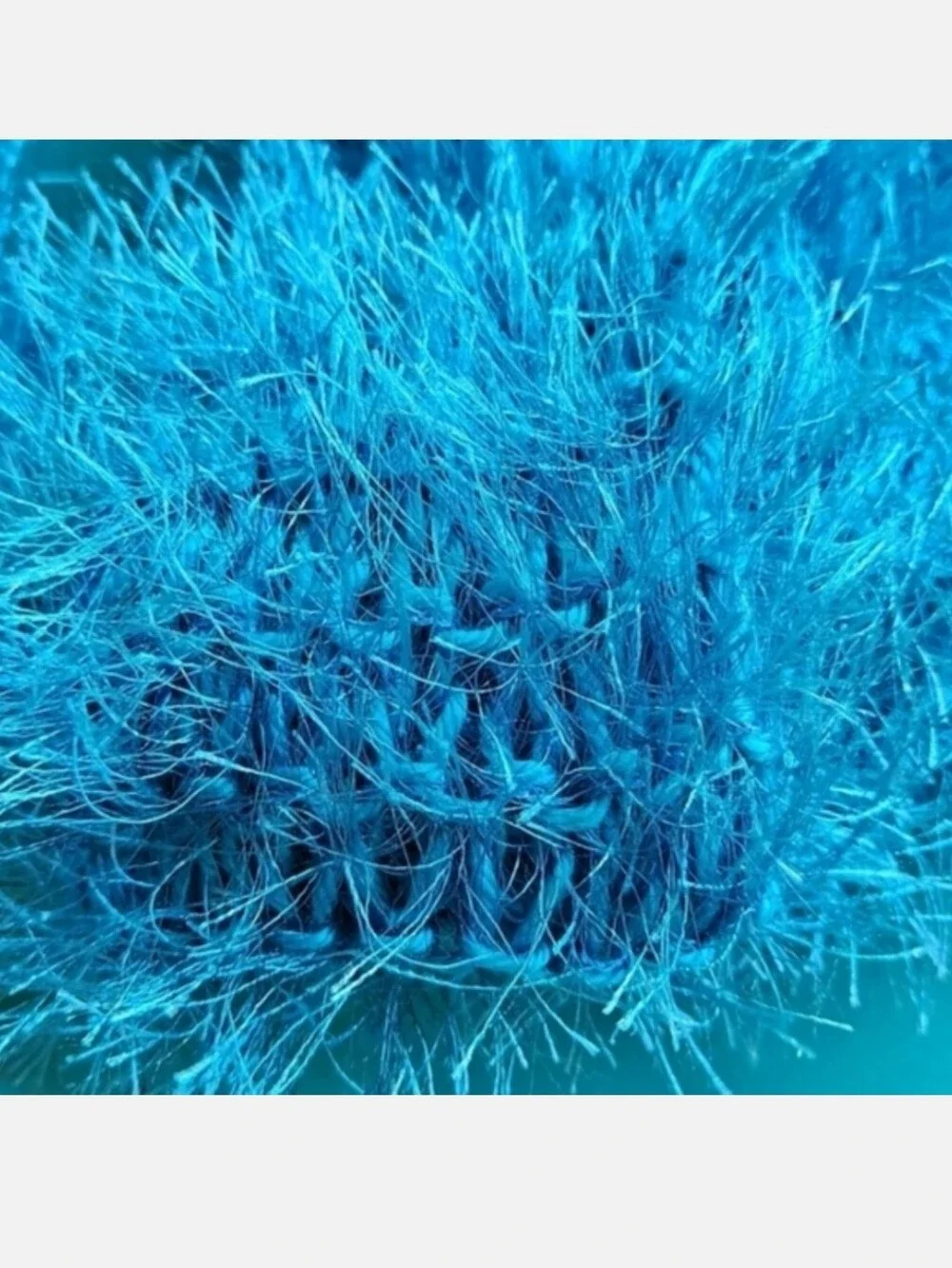 Blue Fluffy Knitted Crocheted Scarf